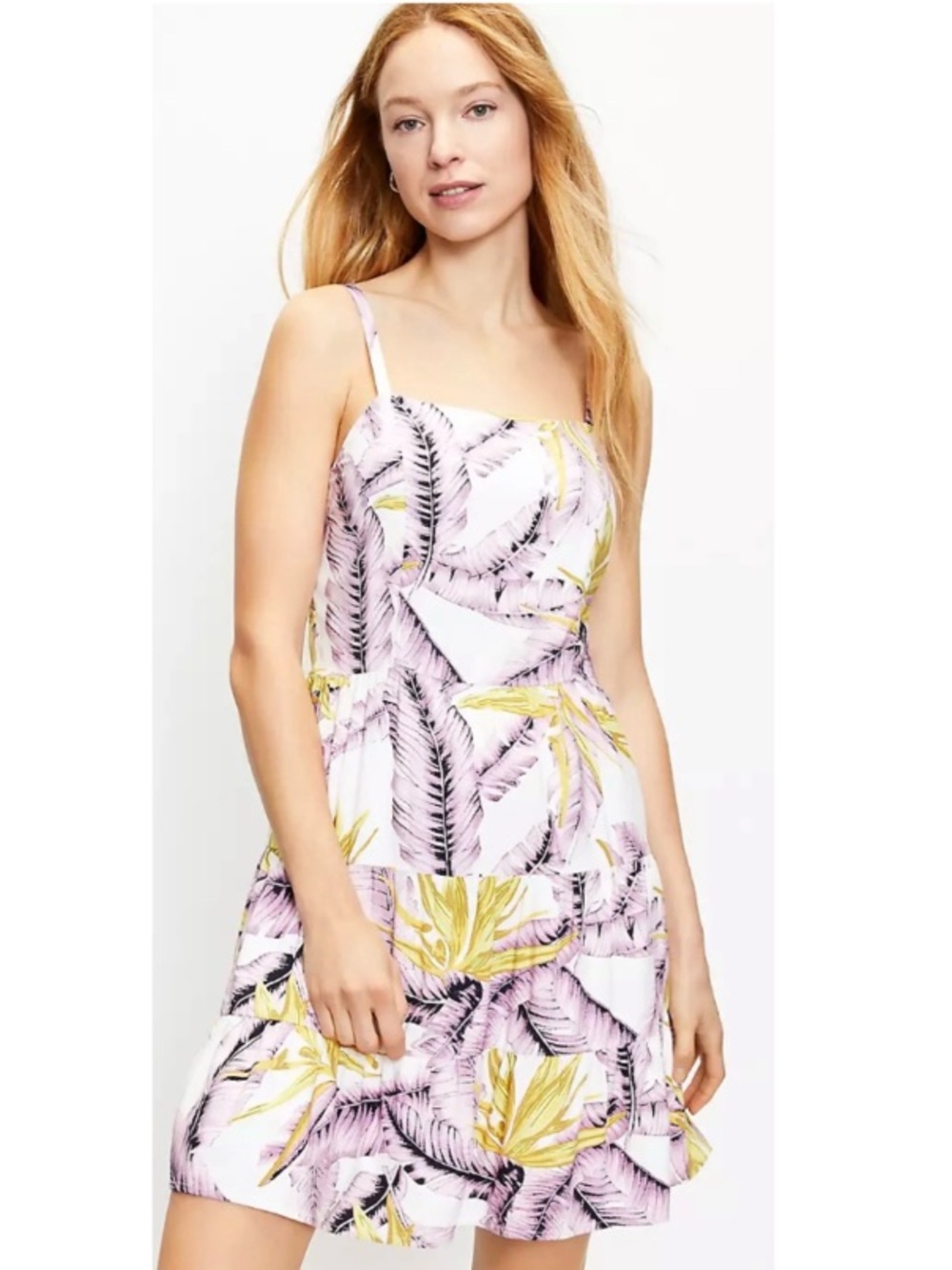 Ann Taylor LOFT Tall Tropical Floral Paradise Tiered A-Line Dress White 6T